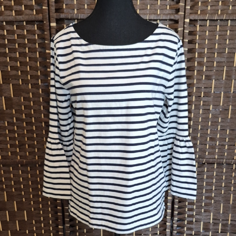 J. Crew Navy and White Striped Long Sleeve Top
